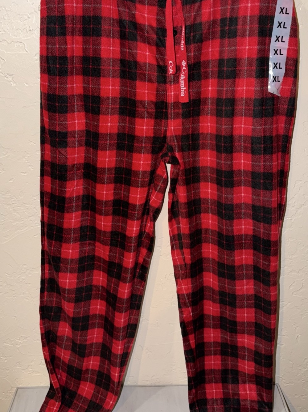 Columbia Men’s Buffalo Plaid Fleece Pajama Pants in Red & Black XL NWT